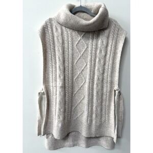 Soft Surroundings Aviemore Sweater Poncho Heather Oatmeal Cable Knit L/XL Cozy